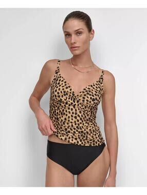59$ DKNY O-Ring Twist-Front Leopard Tankini Top  Women's Size S Snow